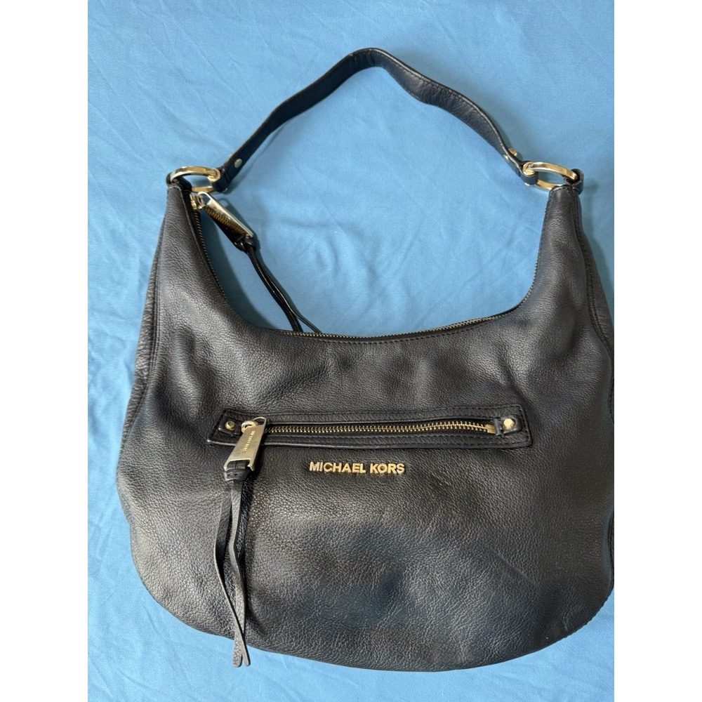 Michael Kors Large Zip Top Y2K Black Leather Hobo Shoulder Bag